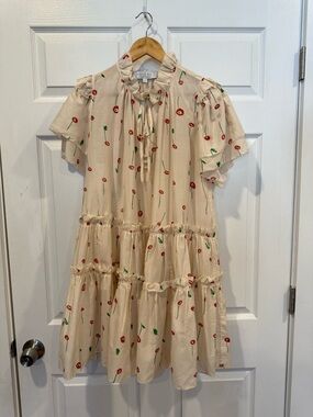 HUNTER BELL Cream Mini Dress with Red & Green Floral Print